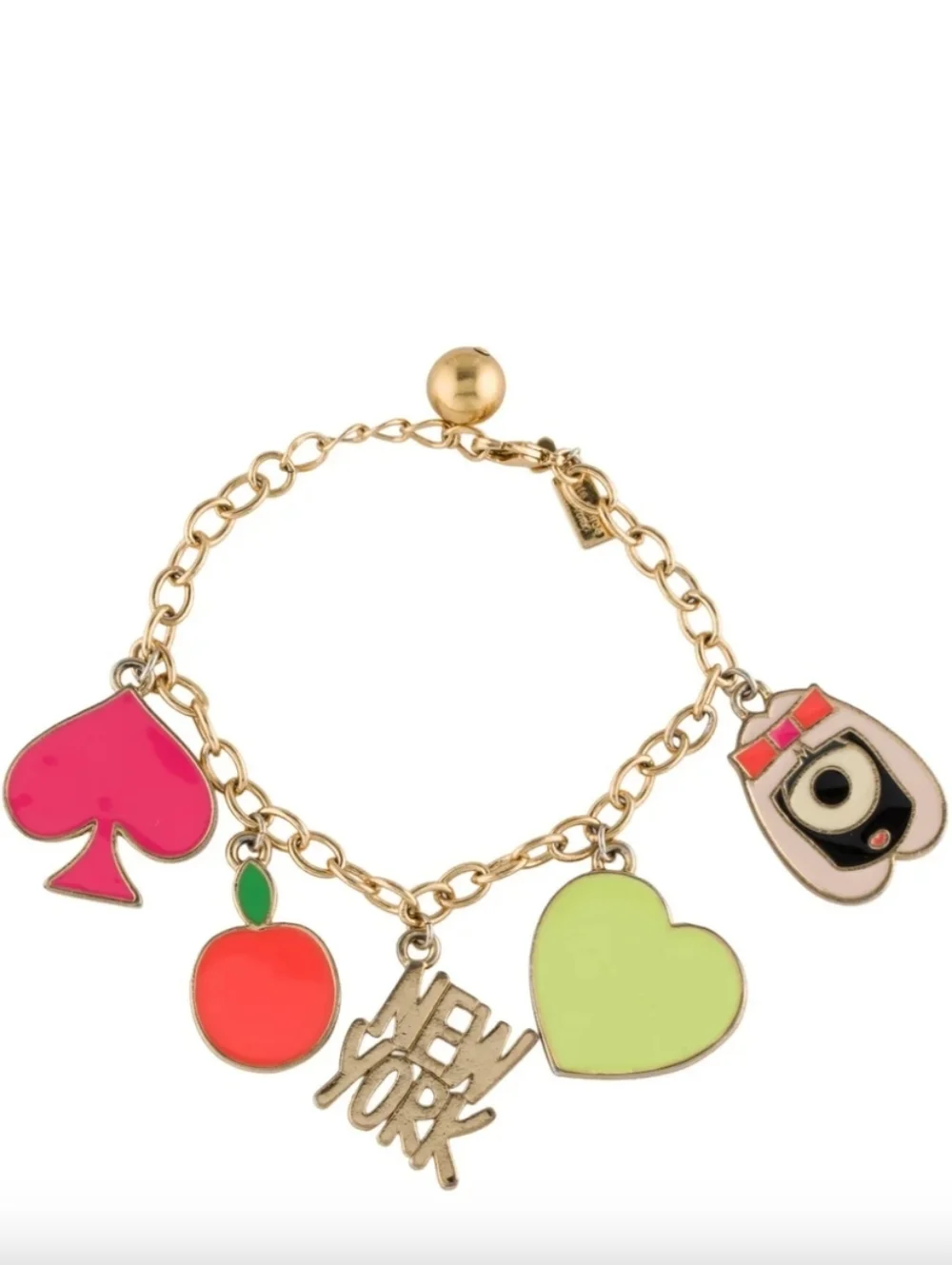 Kate Spade NY x Darcel Gold Tone Enamel Charm Bracelet-heart, spade, apple & Bag - Picture 5 of 5
